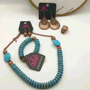 Paparazzi Bundle slanted shimmer ring, Eco Experience rural muse earrings, brace